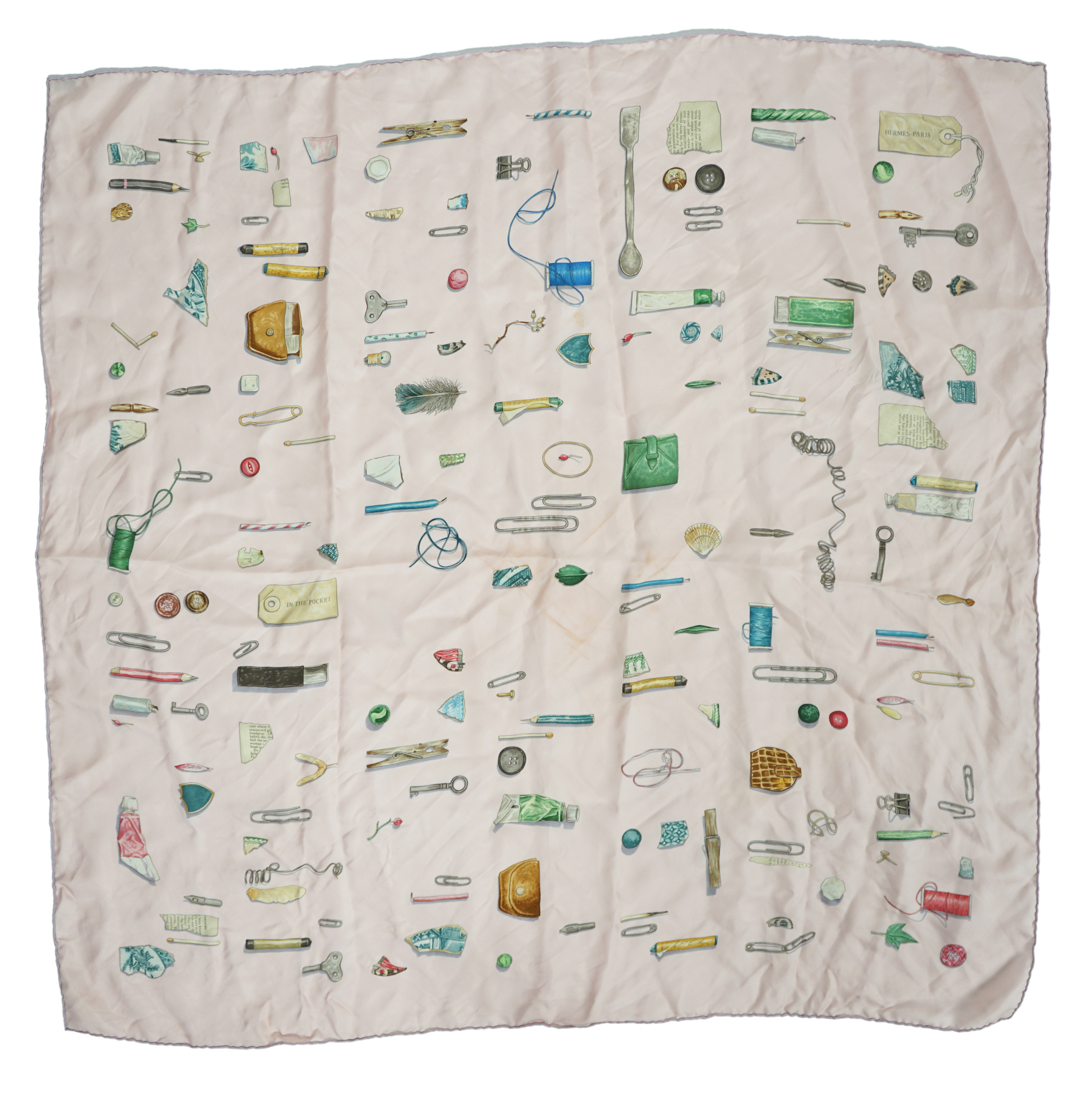 A Hermès 'In the Pocket' design silk scarf, 89cm x 89cm